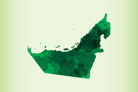 UAE watercolor map vector illustration of green color on light background using paint brush in paper pageのイラスト素材