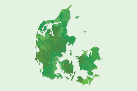 Denmark watercolor map vector illustration of green color with border lines and shadow on light background using paint brush in pageのイラスト素材