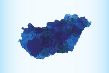 Hungary watercolor map vector illustration of blue color on light background using paint brush in paper pageのイラスト素材