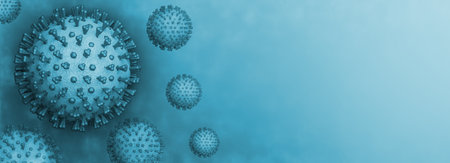 Viruses are floating on a blue background. Digital illustration.の写真素材