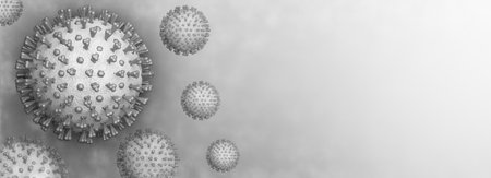 Viruses are floating on a gray background. Digital illustration.の写真素材