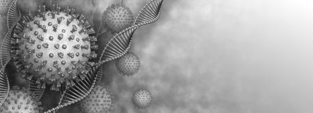 Viruses and dna. 3d rendered virus illustration, with dna molecule.の写真素材