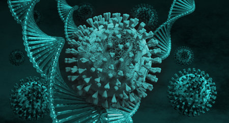 Viruses and dna. 3d rendered virus illustration, with dna molecule.の写真素材