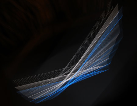 Photo taken by camera in free flight, caustic lines and shapes on black