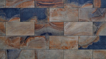 Front view, firmware, rectangular tiles, landscape orientation. Warm and cool, blue and brown with...