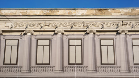 The reconstruction of the historic house. Blue sky.の写真素材
