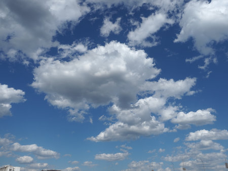 White clouds against blue sky. Nature beautiful background. Deep blue sky and white clouds.の写真素材