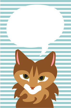An illustration of a brown cat with text bubble. Text bubble is customizable to have any text block.のイラスト素材