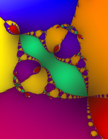 Fractal pattern with loops of different sizes and colors. Blue, green, yellow, orange, purple, red. Computer generated.の写真素材