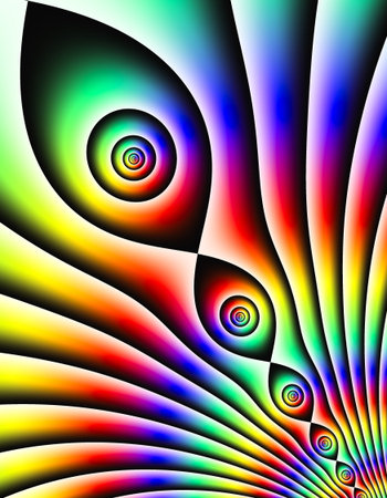 Abstract lines and eyes with rainbow colors. Fractal pattern. Computer generated.の写真素材