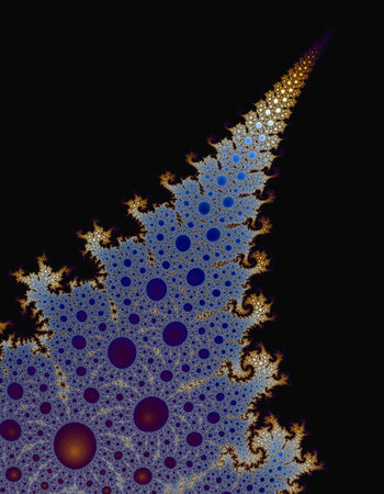 Abstract fractal fir tree shaped pattern. With star and waves shapes on black background. Computer generated.の写真素材