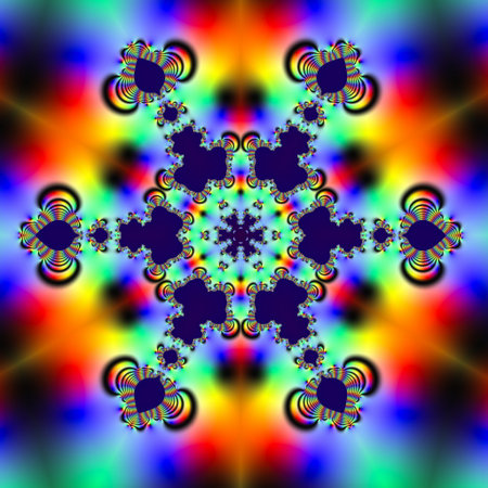 Fractal 2D texture. Computer generated. Beautiful mathematical patterns, visualized digitally. Mandelbrot set, sharp edges smooth gradients.  Snowflake symmetry (hexagonal)の写真素材