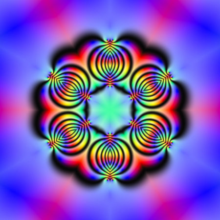 Fractal 2D texture. Computer generated. Beautiful mathematical patterns, visualized digitally. Mandelbrot set, sharp edges smooth gradients.  Snowflake symmetry (hexagonal)の写真素材