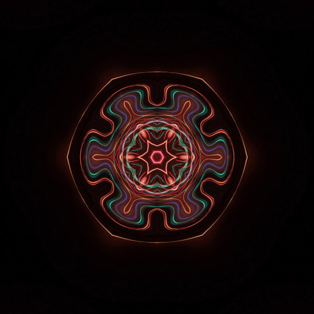 A photo taken by the camera in free flight, Bright colored lines and figures on black. Flyfly.の写真素材