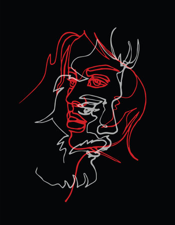 Continuous line drawing of two headsのイラスト素材
