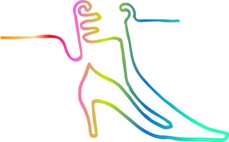Fashionable boots, continuous line drawing. Home products fashion shoes, stylish curves, minimalism, gradient fill of the contour, shoes, shoes, protection of feet in bad weather, feminine graceのイラスト素材