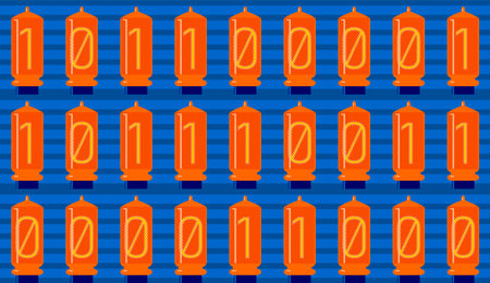 Set of lamps, Analogue - Digital, Binary code. Yes and No, one and zero in electronic retro lamps interpretation.のイラスト素材