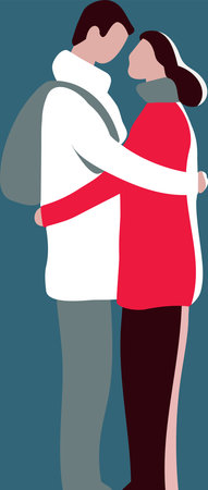 Man and woman, embrace and look at each other, two isolated figures. Travel, love, tenderness, parting, wandering, hope. Minimalismのイラスト素材