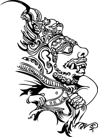 Bali motifs, stone Idol of Bali Island, line art, illustration in  style of ritual figures in local churchesのイラスト素材