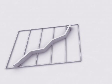 Illustration demonstrating success. Graph with a sharp rise top, business, victory, sales increase, great achievements, a symbol of success, 3D illustration, place for textの写真素材