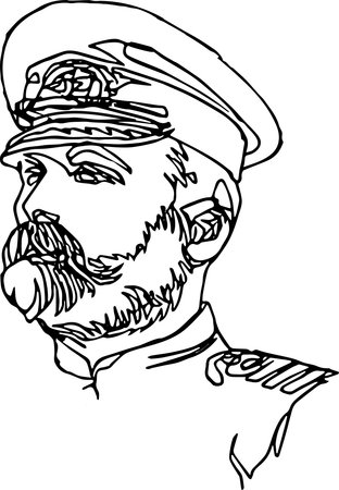 A man in a cap uniform. Minimalistic illustration of one continuous line, portrait of a ship captain.のイラスト素材