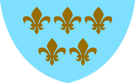 Fantasy blue emblem with five golden heraldic lions, royal, bourbon lily, a symbol of peace, unity and greatnessのイラスト素材