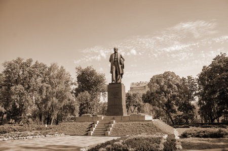 Kiev, Monument to the Ukrainian poet Taras Shevchenko in the park of Taras Shevchenko.の写真素材