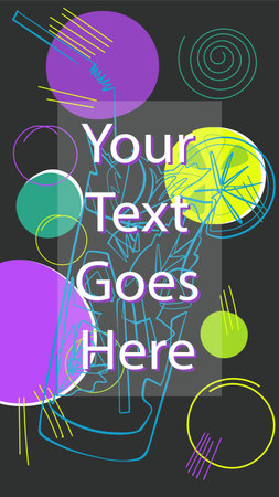 glass with Mojito drink, tube and ice, continuous line with colorful dark bacdground, 16x9 vertical banner with quote slogan designのイラスト素材