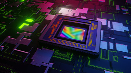Digital camera, smartphone sensor on printed circuit board, motherboard accepting light and sendin...