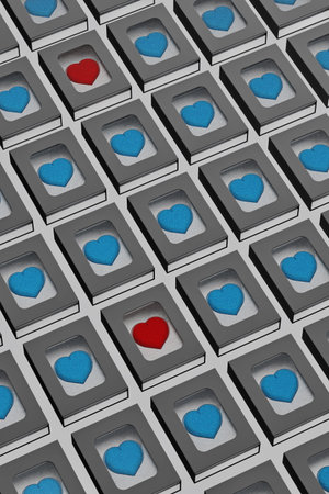 Finding True love Concept, 3D hearts packaged as gifts, 3D rendering