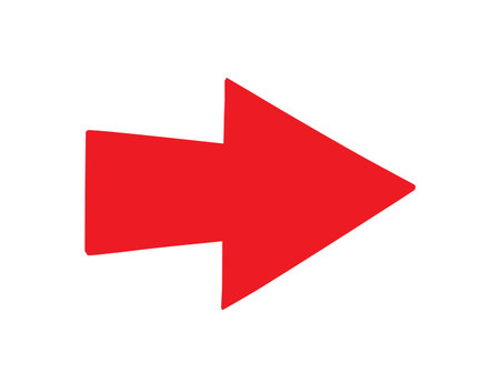 Red hand-drawn arrow, ink, bold style, on whiteのイラスト素材