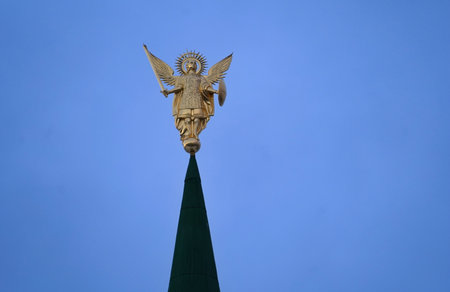 Kiev. The gilded figure of the Archangel Michael installed on South Tower of the architectural ensemble of the National Reserve Sophia Kievskaya .のeditorial素材