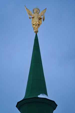 Kiev. The gilded figure of the Archangel Michael installed on South Tower of the architectural ensemble of the National Reserve Sophia Kievskaya .のeditorial素材