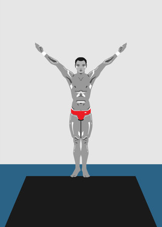 Athlete ready to jump into the water, flat style, ski jumpingのイラスト素材