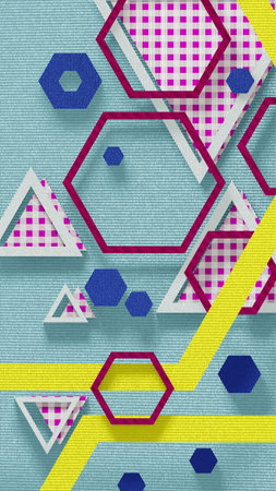 Vertical background with hexagons and triagles, fabric textile texture 16x9