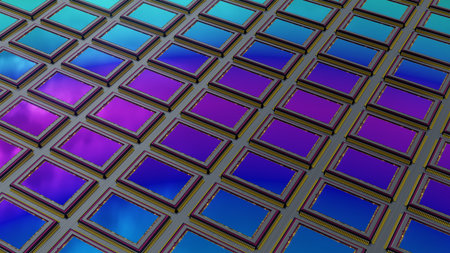 Background made of many modern digital camera back-illuminated sensors, just manufactured on the...