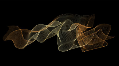 Geometry pattern with nice curves transitons, backgroud. Vector illustration of golden tones on black - beauty of lines, , suitable for different kind of backgrounds - presentations, documents, video, like HD, Full HD, 4K, 8K, etc.の写真素材