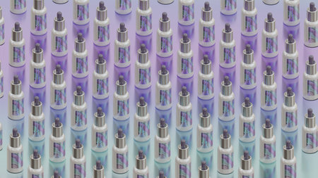 Luxury dropper bottles with pearlescent labels, concept of medical and beauty procedures,...