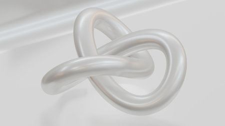 Abstract three-dimensional isometric white glossy torus knot, 3D renderingの写真素材
