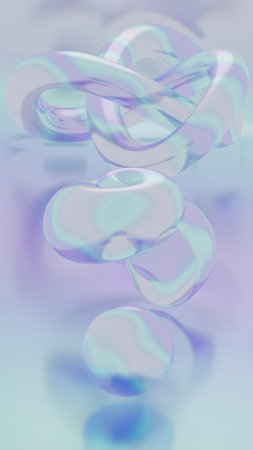 synthetic pearlescent tech holographic iridescent abstract coposition with shell, pearl and knot 3D...