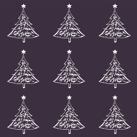 Seamless minimalistic vector Christmas pattern with Christmas trees, rectangular shape, single color warm tone, fun texturesのイラスト素材