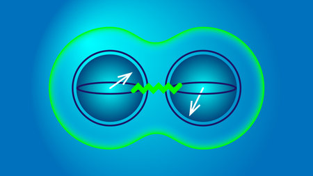 Entanglement of quantum qubits in superposition, scematic bloch spheres representation, visualisation of concepts of quantum coputing, vector illustrationのイラスト素材