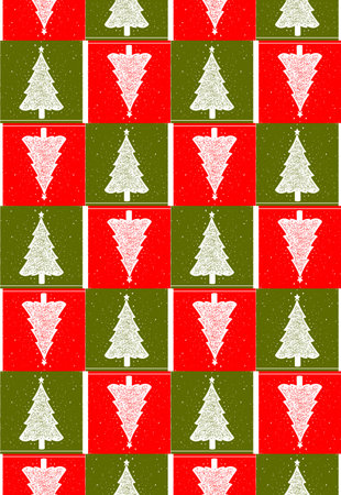 Seamless vector texture - cute christmas trees pattern, red and greenのイラスト素材