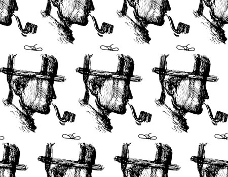 Detective with pipe sketch, vector seamless patternのイラスト素材