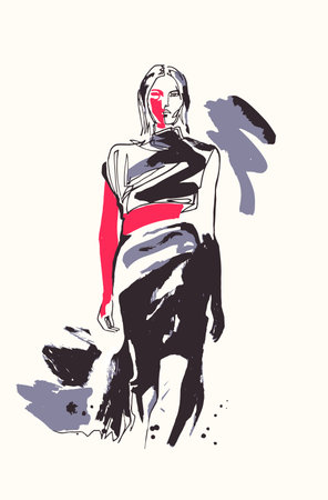 Model at a fashion show, vector fashion illustrationのイラスト素材