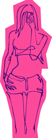 Woman doing smartphone selfie, continuous line vectorのイラスト素材