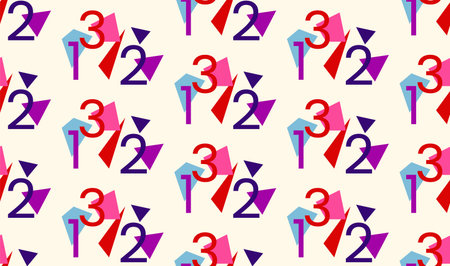 Seamless vector pattern made of 1, 2, 3 digits and simle geometryのイラスト素材