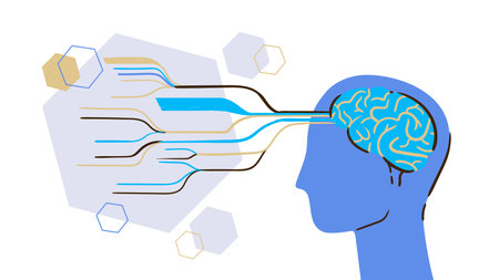 Human brain neural network with AI, concept flat vectorのイラスト素材