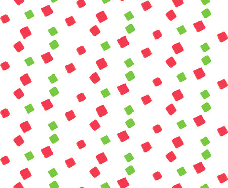 Seamless pattern of green and red squares, and drawnのイラスト素材
