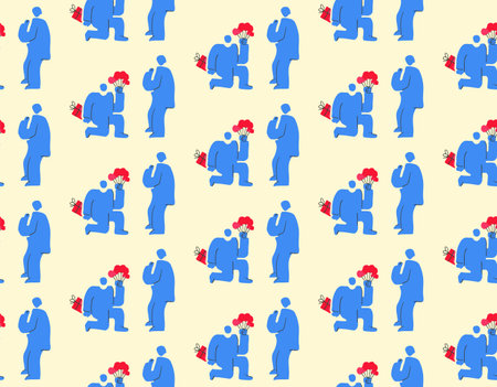 Paper for gifts, icons of people, man with flowers, seamlessのイラスト素材